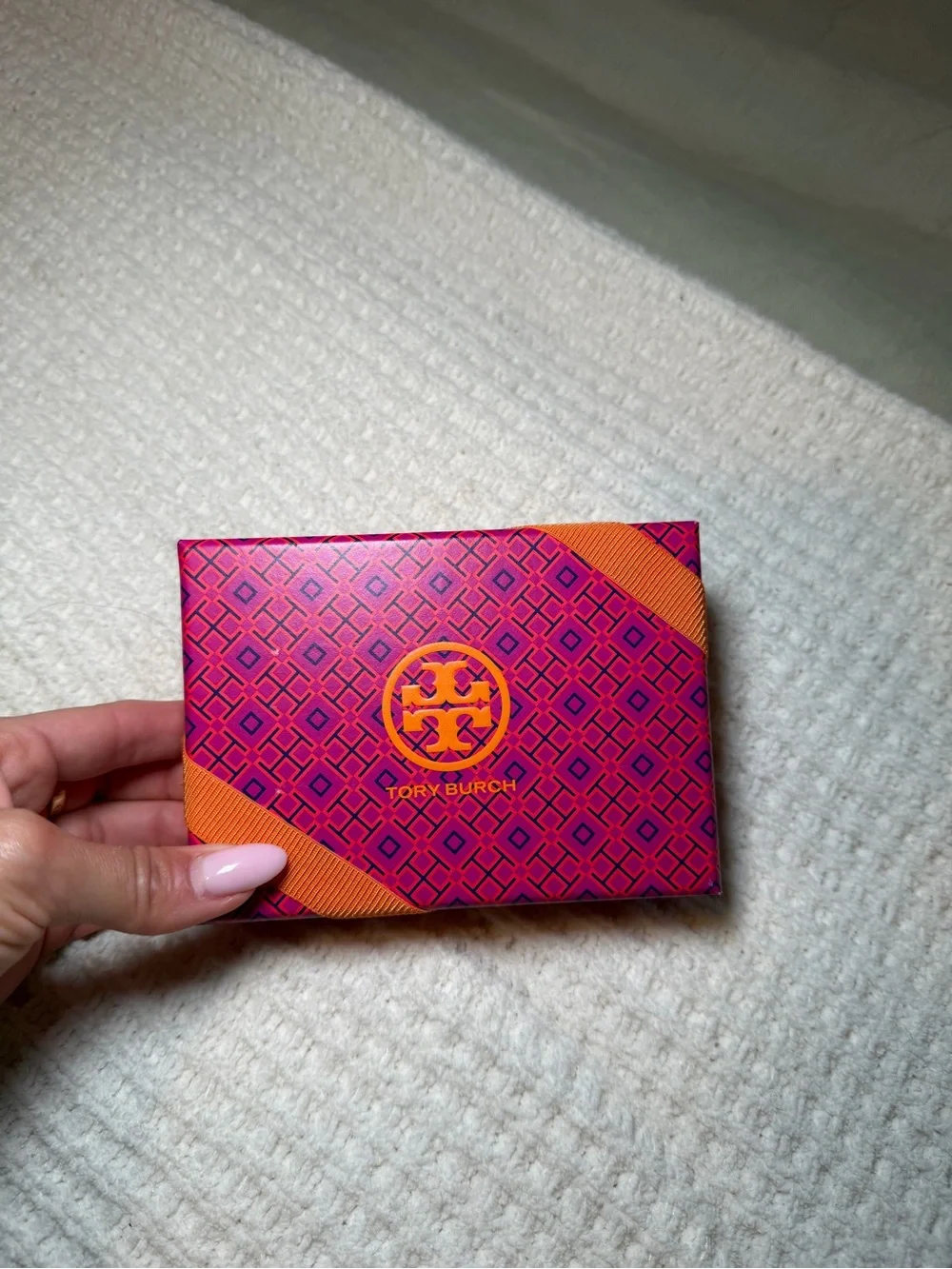 Tory Burch Sky Blue Quilted Leather Card Case with Logo